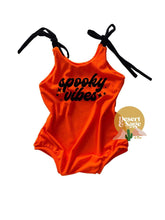 Load image into Gallery viewer, Spooky Vibes - Shoulder Tie Bubble Romper